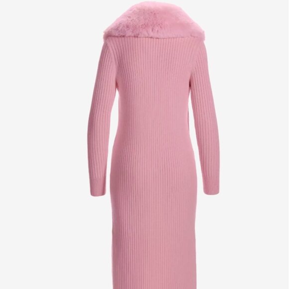 Boston Proper Faux Fur Collar Ribbed Long Cardigan Rose Shadow - NEW - Picture 4 of 13